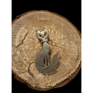 Vintage 925 Artist Signed Silver Cat Brooch